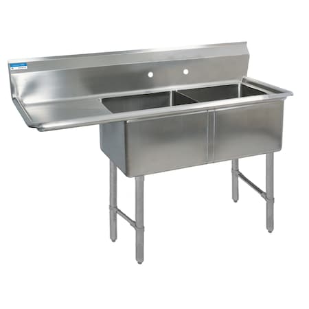 Bk Resources Two Compartment Sink 18 in x 18 in, 2, 2, Free Standing, Stainless Steel BKS-2-18-12-18LS
